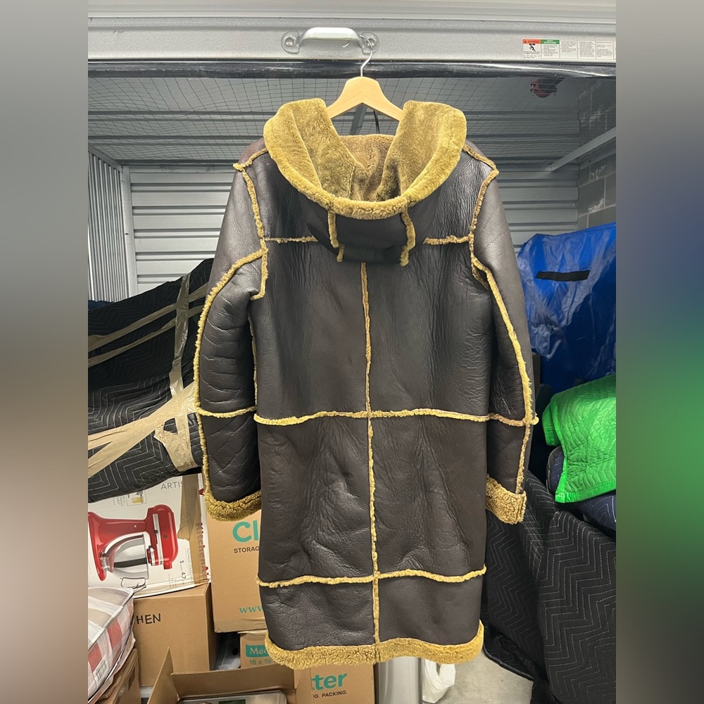Unisex Vintage Brown Leather and Shearling Coat - Picture 2 of 5